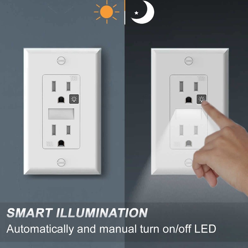 SOZULAMP Receptacle Outlet with Night Light,White Standard Decorator Electrical Wall