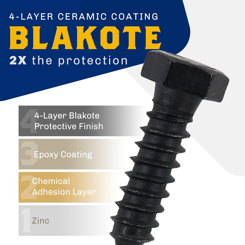 1/2" x 3”, 25-Piece Black Lag Bolts, Rustproof 4-Layer Ceramic