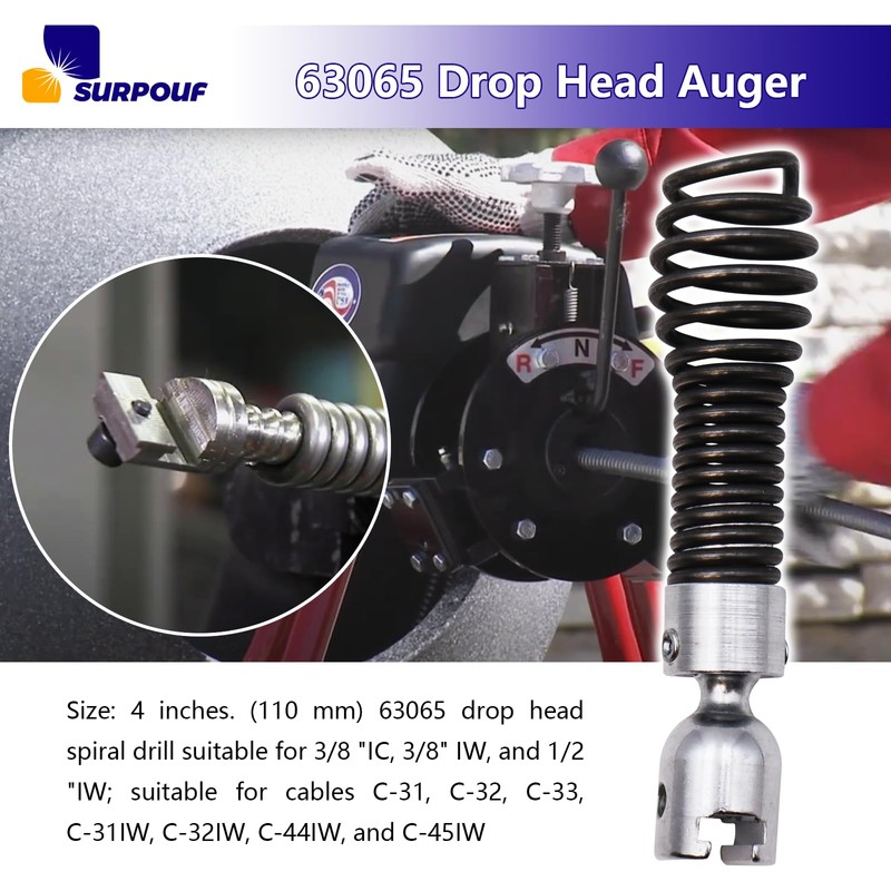 63065 Drop Head Auger T-217 4" for Ridgid K-40/45, K-50/K-3800/K-400、Steel