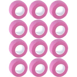 12-Pack Self Adhesive Bandage Wrap 1Inch x 5 Yards, Elastic Athletic Tape, Tattoo Grip Tape, Non Woven Medical Tape for First Aid, Sports, Wrist, Ankle, Vet Wrap for Pets (Pink)