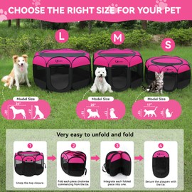 Siedihit Dog Playpen, Medium Puppy Pet Playpen, Dog Crate Tent Cage Indoor/Outdoor, Portable Pop Up Dogs Kennel Playpen with Carrying Case for Dogs/Cats/Rabbits, Hot Pink