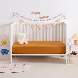 NTBAY 2 Pack Muslin Cotton Crib Sheets, Soft and Breathable Double Layer 28x52 Baby Crib Sheets for Standard Crib and Toddler Mattresses, Boys, Girls, Unisex, Golden Brown, 28x52 Inches