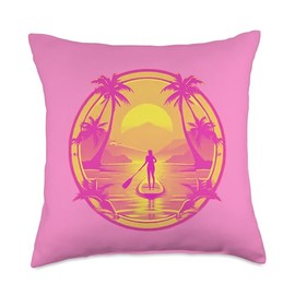 Enjoy SUP Stand Up Paddle Sport Surfboard Board Enjoy SUP Boat Sunset Stand Up Paddle Board Throw Pillow, 18x18, Multicolor