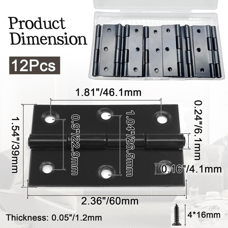 Luomorgo 12 Pack 2.5 Inch Mini Hinges Butt Hinges, Stainless