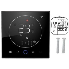 Programmable Smart Home Thermostat AC95~240V Voice Control LED Screen IP20 Energy Saving Smart WiFi Thermostat for Electric Heating Black