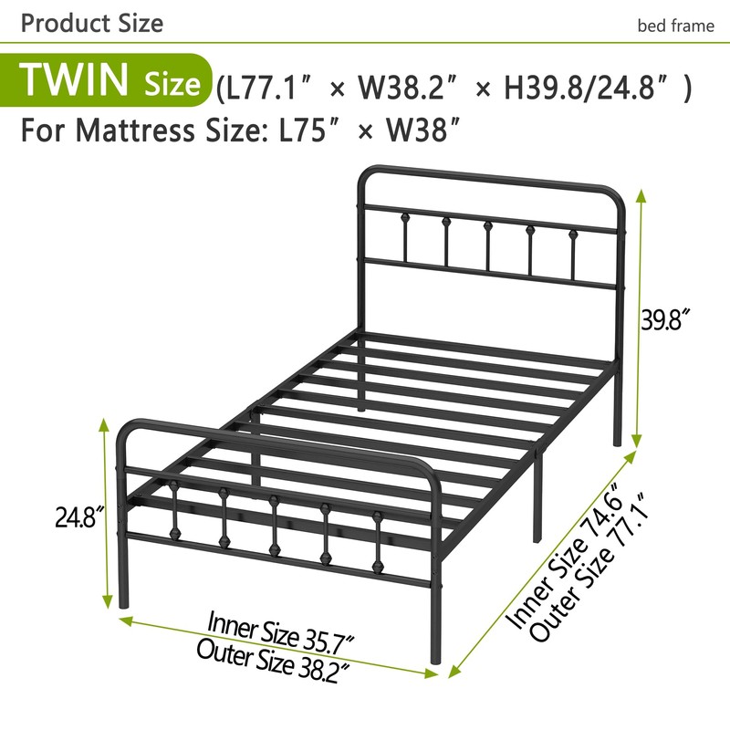 Kujielan Metal Bed Frame - Structurally Stable Heavy Duty Steel