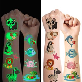 Children's Tattoo 10 Sheets Luminous Animal Ocean World Temporary Tattoo Sticker Set for Girls Boys Glow in the Dark Children's Tattoos Birthday Gifts Children's Birthday Party Bags