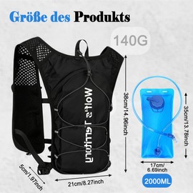 Exquilnova Running Vest with Water Bottle, Waterproof Hydration Backpack Running for Men and Women, Ultralight, 2000 ml Water Bottle