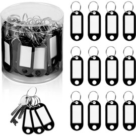 Etiquetas de Identificación de Llaves, 50 Piezas Etiquetas de Llave de Plástico, Identificador de Llaves para Nombre, Bolsas, Equipaje (Negro)