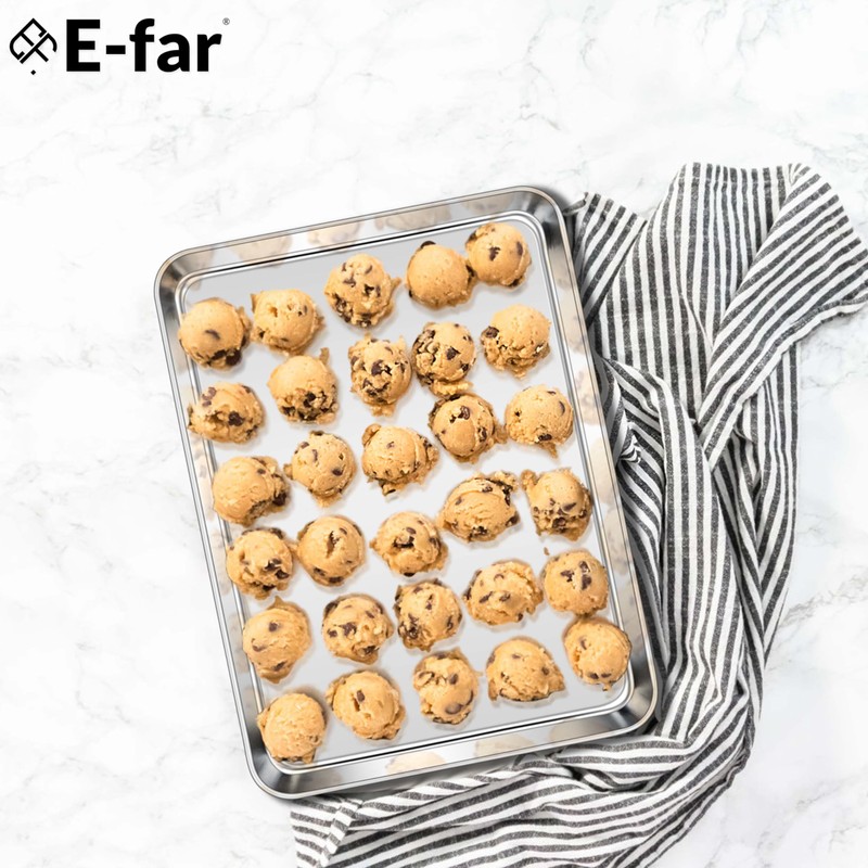 E-far Cookie Sheets Set of 4, 18”x13” Stainless Steel Baking