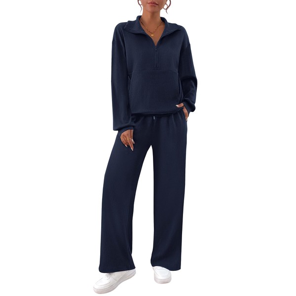 BTFBM Womens 2 Piece Sweatsuits Set Long Sleeve Half Zip
