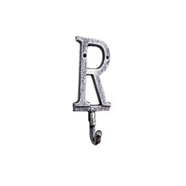 Hampton Nautical Rustic Silver Cast Iron Letter R Alphabet Wall Hook 6" - Home Wall Decor - Dec
