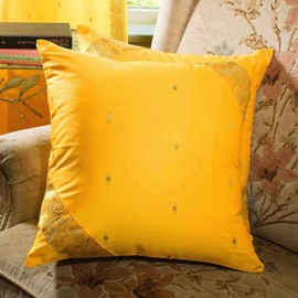 Indian Selections Yellow - Set of 2 Decorative handcrafted Sari Cushion Cover, Throw Pillow Case 20" X 20"