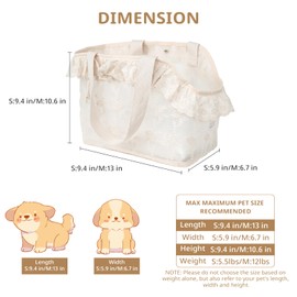 ONECUTE Dog Carrier for Small Dogs Rabbit cat with Lace Design, Cotton Bag, Dog Carrier Soft Sided, Collapsible Travel Puppy Carrier (Beige, 13" L x 6.7" W x 10.6" H)