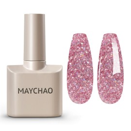 MAYCHAO 15ML Rose Pink Glitter Gel Nail Polish 1Pc Sparkly Pink Glitter Gel Polish Soak Off UV LED Nail Polish Nail Art Starter Manicure Salon DIY at Home, 0.5 OZ
