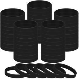 50 Pieces Plain Silicone Wristbands Sport Elastic Band, Stretch Rubber Wristband for Event, Teen-Black