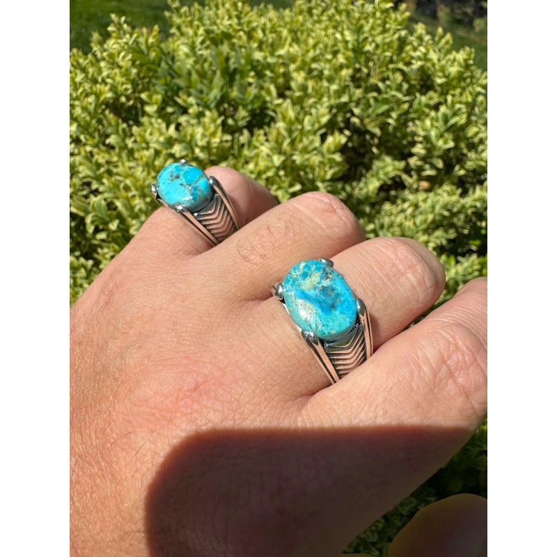 HarlemBling Blue Genuine Turquoise Mens Real Solid 925 Sterling Silver