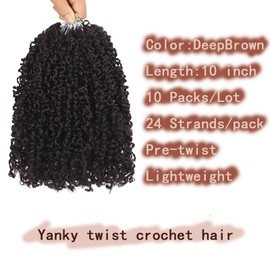 Yoolec 10 Packs Yanky Twist Crochet Braids Hair 10 Inch Pre-Twisted Passion Twist Crochet Hair, Crochet Hair Dark Brown Synthetic Hair Extensions Fluffy Mini Passion Twist Crochet Hair Dark Brown