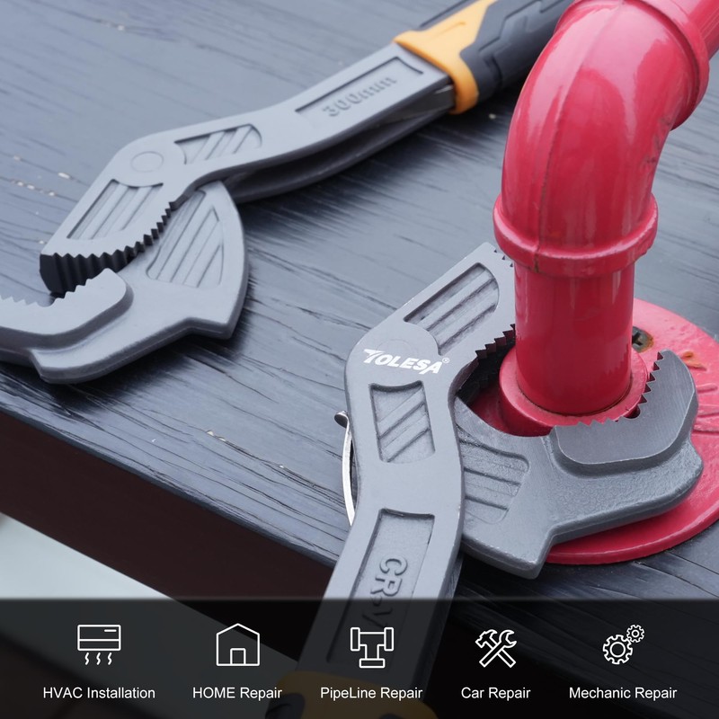 TOLESA Universal CR-V Pipe Vise Wrenches Self Adjusting with Wide