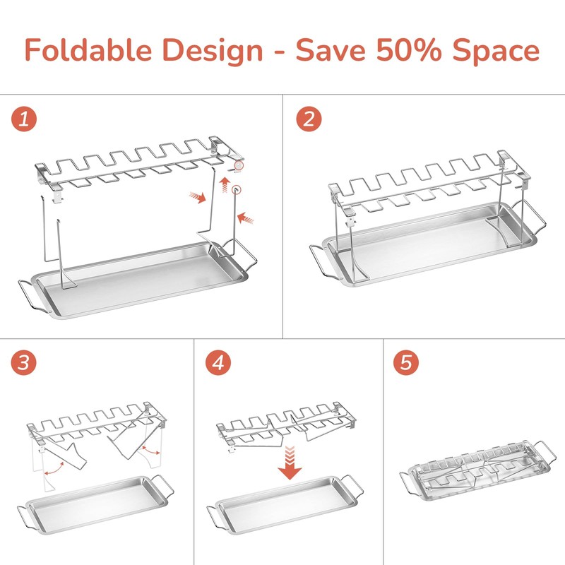 G.a HOMEFAVOR 14-Slot Chicken Leg Rack for Grill & Wings