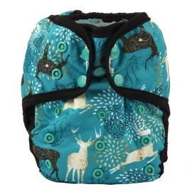 (Blue Deer) - One Size Cloth Nappy Cover Snap with Double Gusset (Blue Deer)