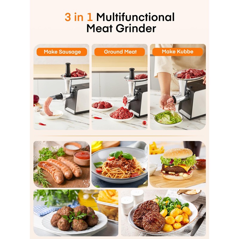 FOHERE Electric Meat Grinder for Home Use 3200W Max Heavy
