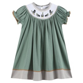 Lil cactus Sage Green Mallard Smocked Bishop Dress, 12-18 Months