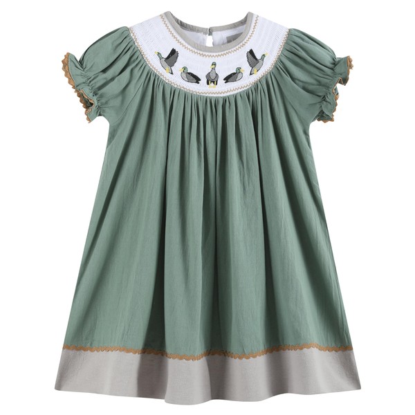 Lil cactus Sage Green Mallard Smocked Bishop Dress, 12-18 Months