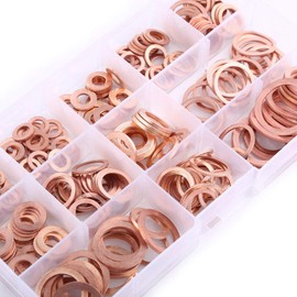 Washers, 280 Pieces 12 Sizes Copper Sealing Rings Copper Flat Washers Flat Sealing Ring Assortment Kit with Box (M5 M6 M8 M10 M12 M14 M16 M20)