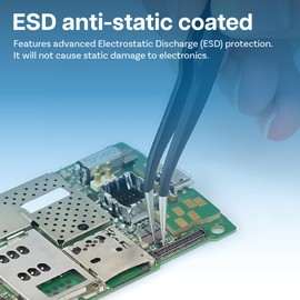 MMOBIEL 3X Industrial Precision ESD Tweezers Anti-Static Stainless Steel for Electronics Tools, Jewelry, Computer, Laboratory Work, Crafts and Hobbies etc. – Incl. Plastic Pry Tool