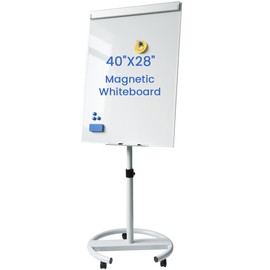 Rolling Whiteboard Magnetic Writeboard 40"x28" Flip Chart with 5 Wheels Easel-Style Dry Erase Boards Message Bulletin Board (White)