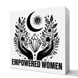 Witchy Feminist Decor Wooden Box Sign, Feminist Mystical Desk Decoration for Home Office Cubicle Girl Bedroom Human Rights Resist Anti Patriarchy Sign, Empowerment Strong Women Girl Power Gifts