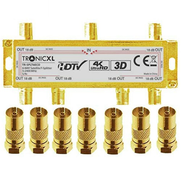 TronicXL 6-Way 4K Premium Coaxial Antenna Splitter HD 3D Splitter
