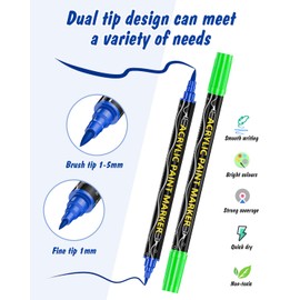 FENORKEY 36 Colors Acrylic Paint Markers, Dual Tip Acrylic Paint Pens with Premium Fine Tip and Brush Tip for Stone, Wood, Paper, Canvas, Fabric, Glass, Rock Painting, Ceramic Surfaces, DIY Art Supplies