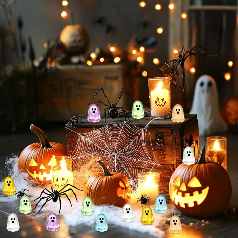 100PCS Halloween Mini Ghosts Figures Resin Ghost Figurines Glow in