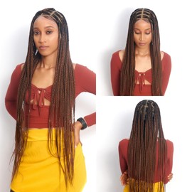 Wow Braids 36" Full 360 HD Transparent Lace Front Large Knotless Braided Wig with Baby Hair - Handmade Synthetic hand-made box braids wig for black women (36" Large Braids, Brown)