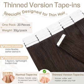 Elailite Tape Extensions – Invisible Tape Extensions Real Hair – Remy Real Human Hair – 20 Pieces 30 g Tape-In Extensions – Straight – #02 Dark Brown – 45 cm
