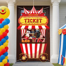 Carnival Circus Party Decoration Carnival Ticket Photo Door Banner Backdrop Props,Large Ticket Office Hanging Door Cover for Kids Birthday Carnival Game Party Supplies Popcorn Circus Decor