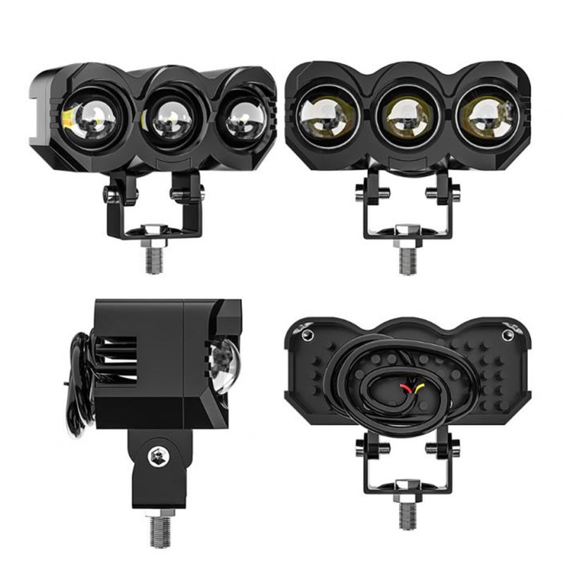 2pcs Motorcycle LED Spotlight White Yellow Dual Light Aluminum IP68