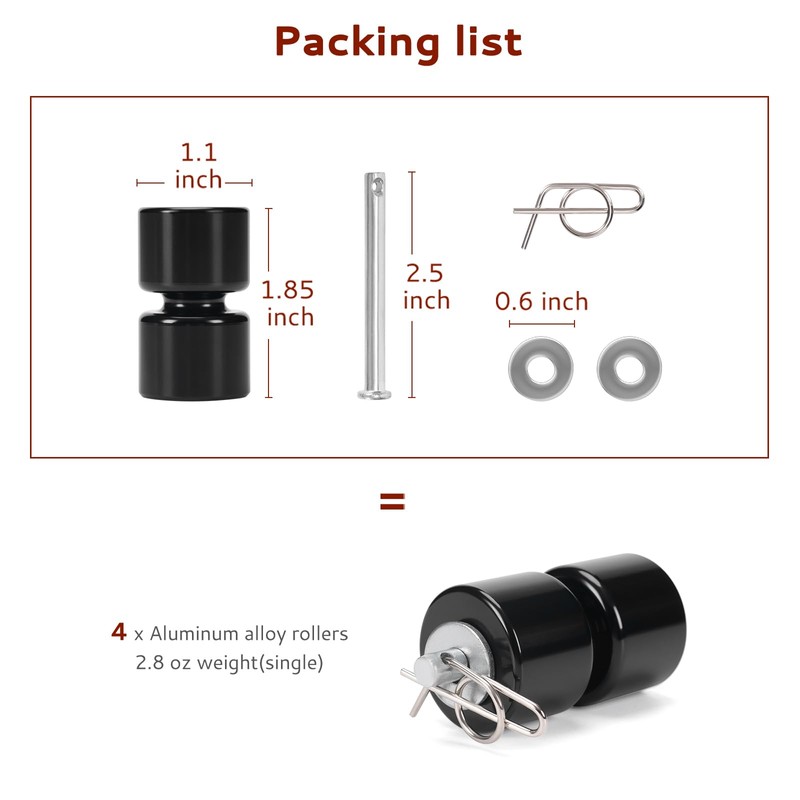 Atesilor 4Pcs Aluminum Alloy Rollers Pins Washers Rings Black with