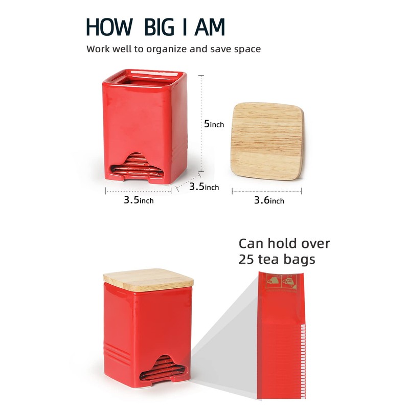 QUXIJA Ceramic Tea Bag Storage Organizer Caddy Holder with Lid