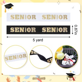 Mindsoft 2 Rolls x 5 Yards Senior 2025 Class of 2025 Ribbon 0.87 Inch Wide Black White Graduation Ribbon for Gift Wrapping Graduation Party Decorations for DIY Projects