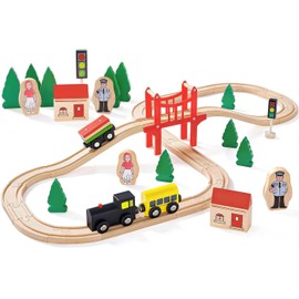 TOPLIVING Wooden Train Set - 39 Pieces Wooden Train Tracks for Kids, Toddler Boys and Girls 3,4,5 Years Old and Up - Premium Wood Toys - Fits Thomas, Brio, IKEA, Melissa and Doug