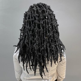 Soft Butterfly Locs Crochet Hair 12 Inch 6 Packs Pre-Looped Faux Locs Crochet Braids Synthetic Distressed Hair Extension For Women(12inch, 1B)