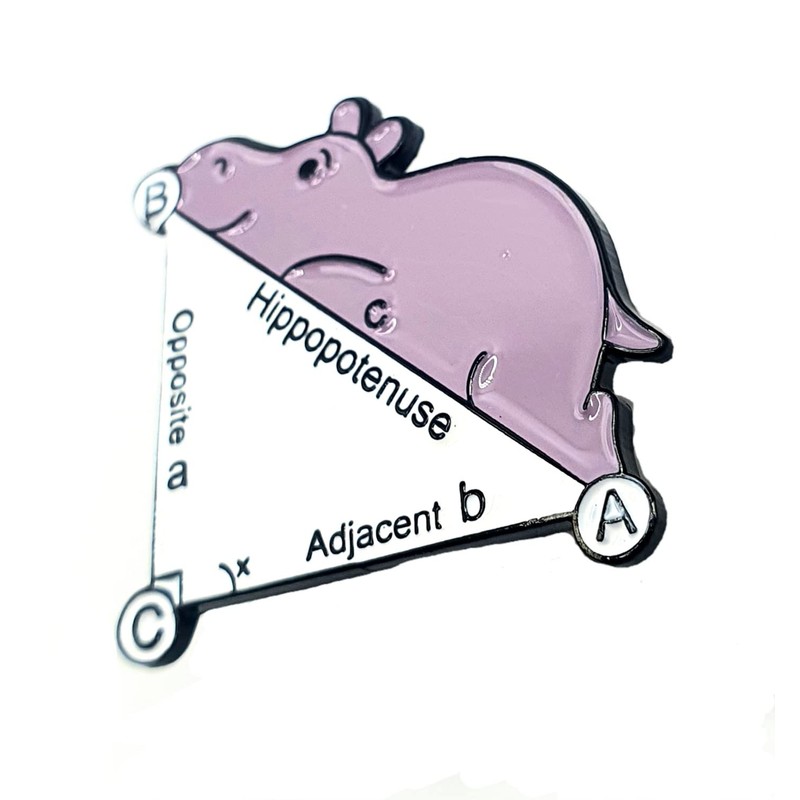Hippopotenuse Triangle Math Geometry Hippo Hypotenuse Cute STEM Metal Enamel