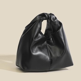 Comeon Women Clutch Purse Cloud Pouch Bag Small Ruched Hobo Tote Handbag Top Handle Soft Faux Leather Dumpling Clutch Bag, Black, One Size
