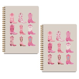 MQBMQB 2Pcs Western Cowgirl Spiral Notebooks for Women, Hardcover Notebook Journal, College Ruled Notebook Travel Journal for Writing Note Taking, Cowgirl Stuff Pink Boot Gifts for Women, 8.3x5.8inch
