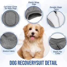 Lukovee Recovery Suit for Dogs, Onesie Surgery Recovery Suit for Female Male Dogs, Abdominal Wounds Cone E-Collar Alternative Prevent Licking Spay Recovery Suit (Grey,Large)