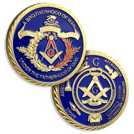 Masonic Challenge Coin Masonic Brotherhood Coin Gold & Blue Freemasonry Medallion Masonic Square and Compass Master Mason Metal Gift for Men Women