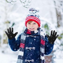 SATINIOR 3 Pairs Kids Fleece Gloves Full Thermal Fingers Gloves Cold Weather Warm Mittens Winter Soft Warm Gloves for Boys Girls Outdoors Activities Supplies, Black, Gray, Blue